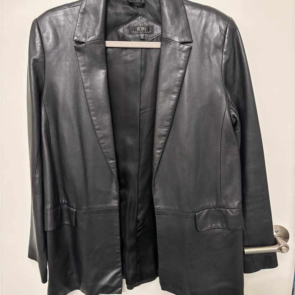 BCBG Women's Black Leather Blazer